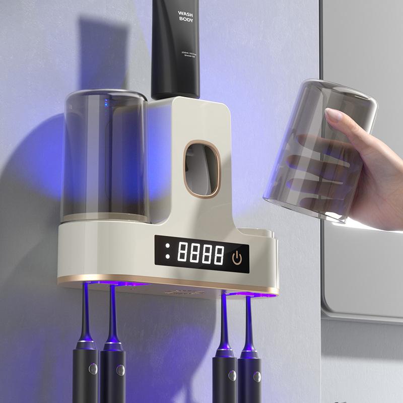 1 st UV-tandborststerilisator Smart tandkopp Torkande Utan Hål Väggmonterad Hållare Sterilisering Toalettförvaring