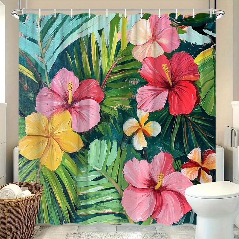 Bunte tropische Hibiskusblumen Duschvorhang Waschbar Schmutzabweisend Duschkopf wasserdicht Polyester Badezimmervorhang
