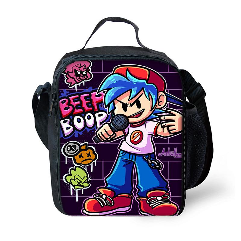 Classic Popular Novelty Funny Friday Night Funkin 3D Printed Picnic Bag Lunch Box Lunch Tote Bag School Food Bags