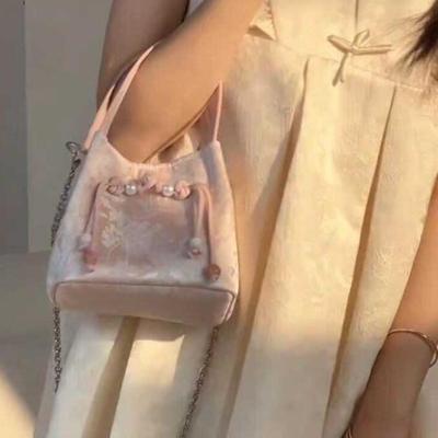 Damentaschen im neuen chinesischen Stil, nationaler Stil, modische Umhängetaschen, rosa Pfirsichblüten-Beuteltasche, Textur, Hand-Umhängetasche