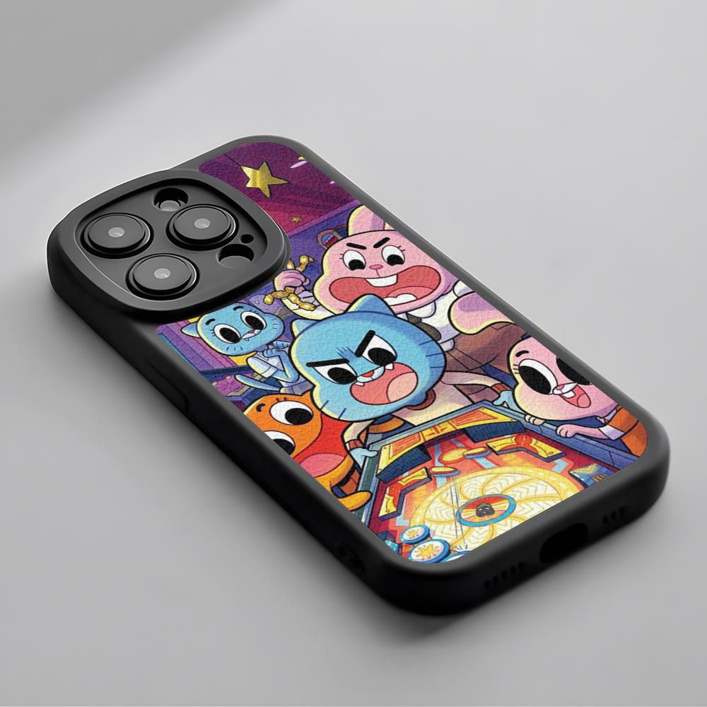 Cartone Animato Gumball Carino Modello Poster Custodia per Telefono Per iPhone 16 15 14 13 12 11 Plus Pro Max Pelle di Agnello Cover in Silicone nero