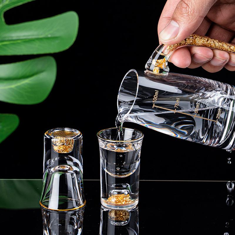 7 stk. krystallglass kort kopp gaveeske sett blyfritt brennevinglass med vin dispenser gyllen vodka brandy vinglass soju kopp