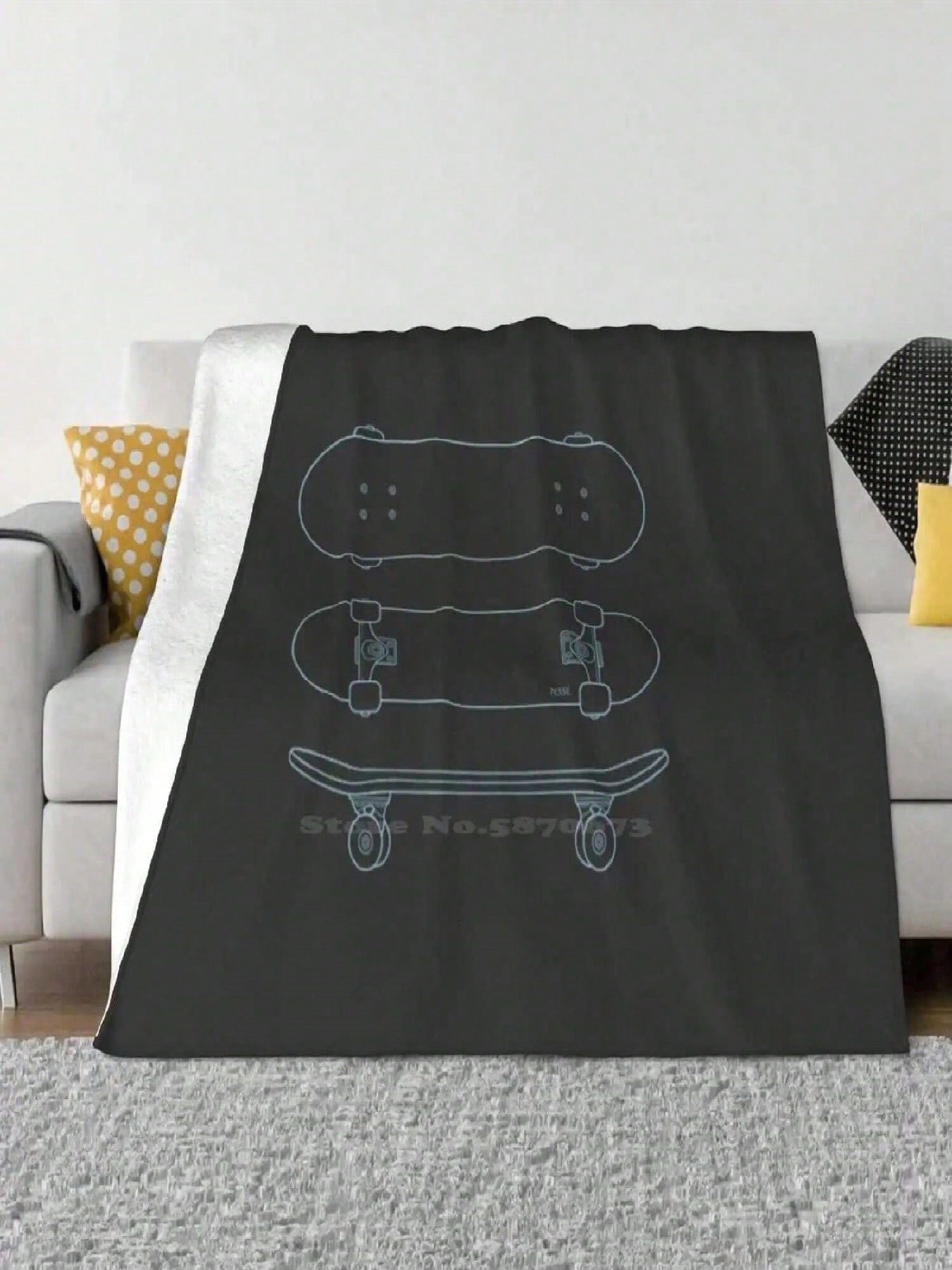 Skateboard ( Blue Lines ) Shaggy Throw Soft Warm Blanket Sofa_Bed_Travel Love Gifts Skateboarding Deck Trucks 75X95CM