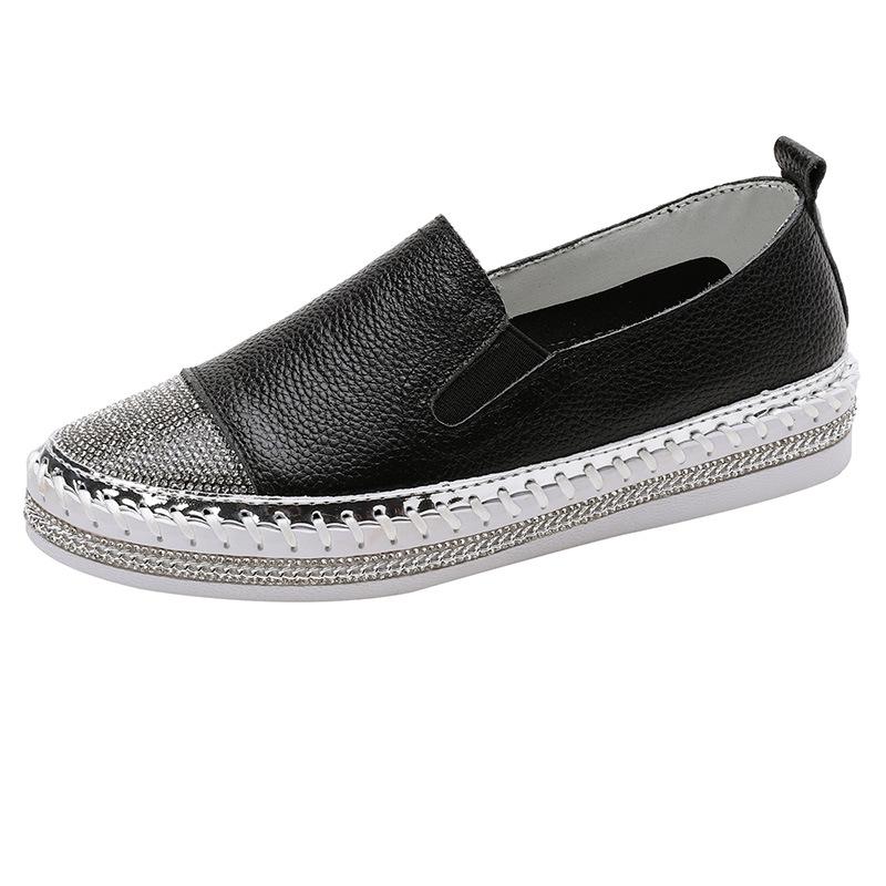 Fashion Women Platform Flats shoes Casual female Genuine Leather Walking flats Loafers for women White crystal Comfort Vacation shoes