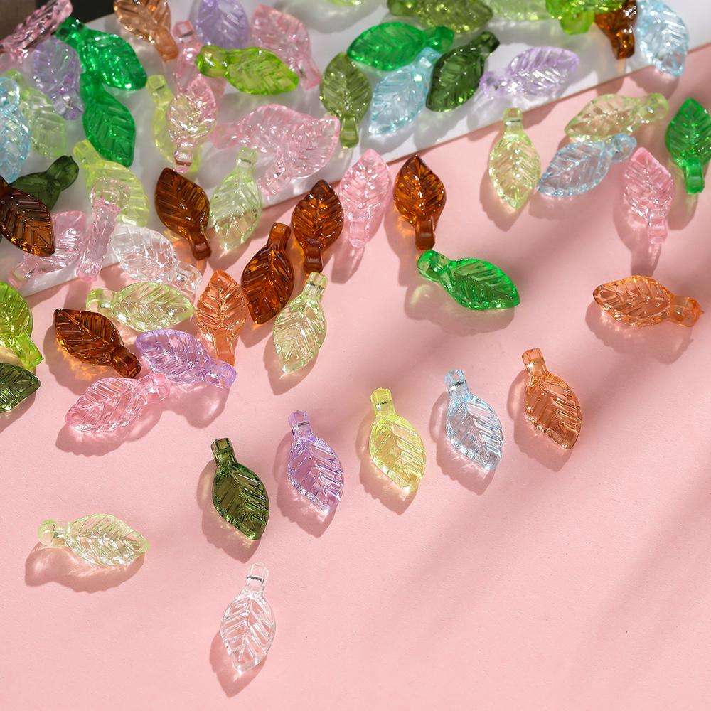 100pcs Acrylic Leaf Shaped Charms Colored Leaves Spacer Beads for DIY Necklaces Bracelets Crafts Charms Jewelry Making Supplies