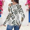 Women Plus Size Leopard Printed Asymmetric Cutout Neck Cold Shoulder Long Sleeve Fitted Top