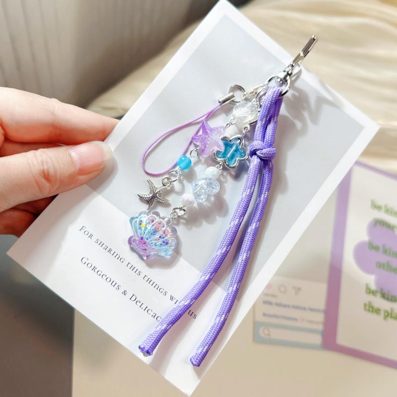 Süße Lila Muschel Stern Delfin Schlüsselanhänger Perlen Schlüsselanhänger Handy Kette Rucksack Tasche Anhänger Charme Auto Schlüssel Dekoration Zubehör