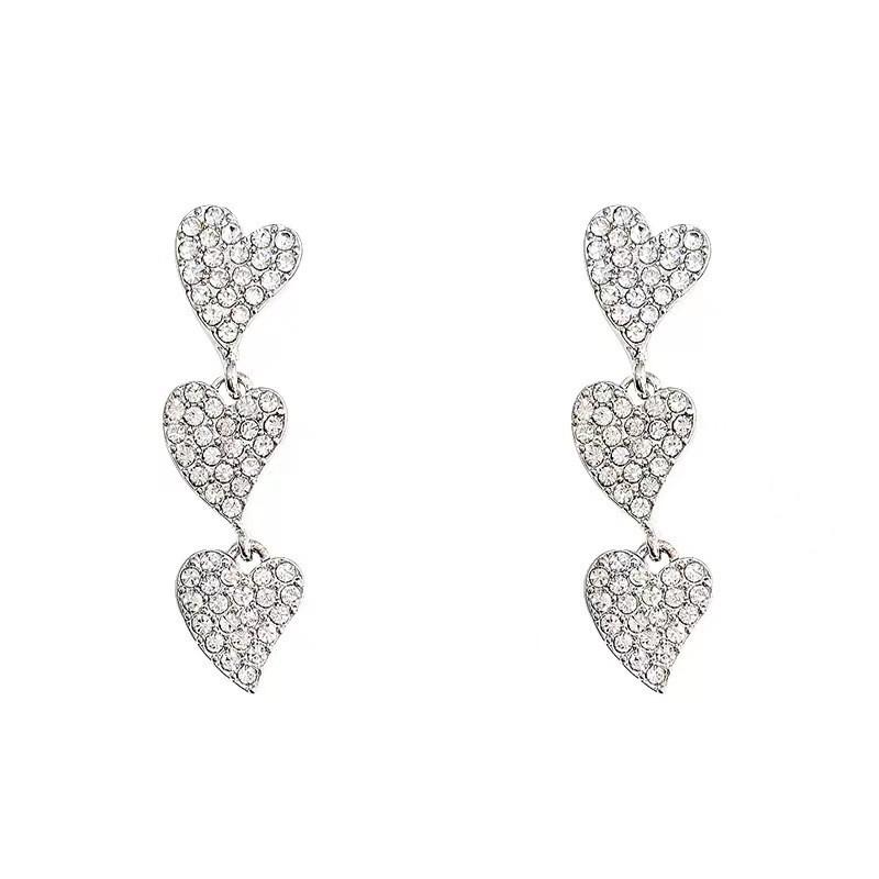 @Special Silver Full Diamond Love Stud Earrings Temperament Fringed Earrings Design High-end Earrings