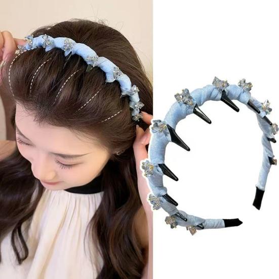 Women Headband Shiny Rhinestones Bright Color Fabric Cover Hair Hoop