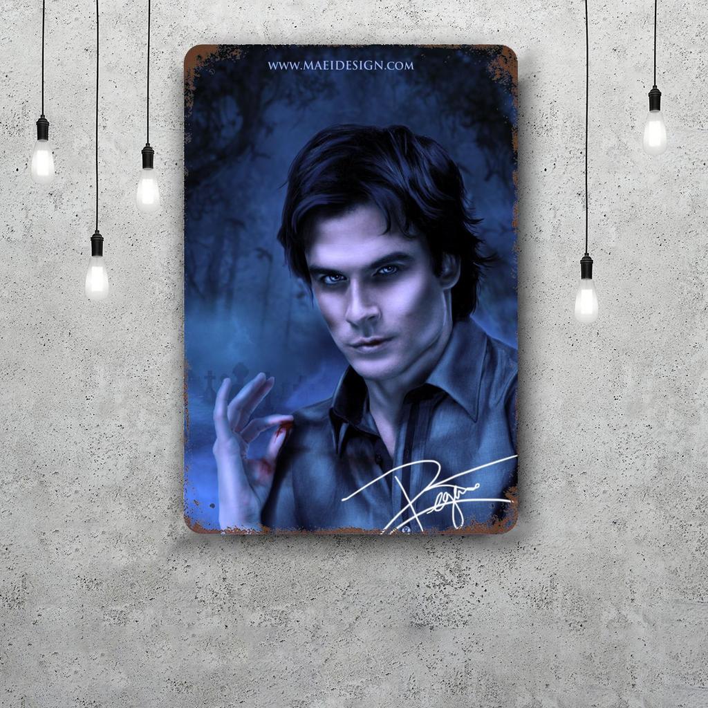 Damon Salvatore Decor Poster Vintage Tin Sign Metal Sign Decorative Plaque for Pub Bar Man Cave Club Wall Decoration