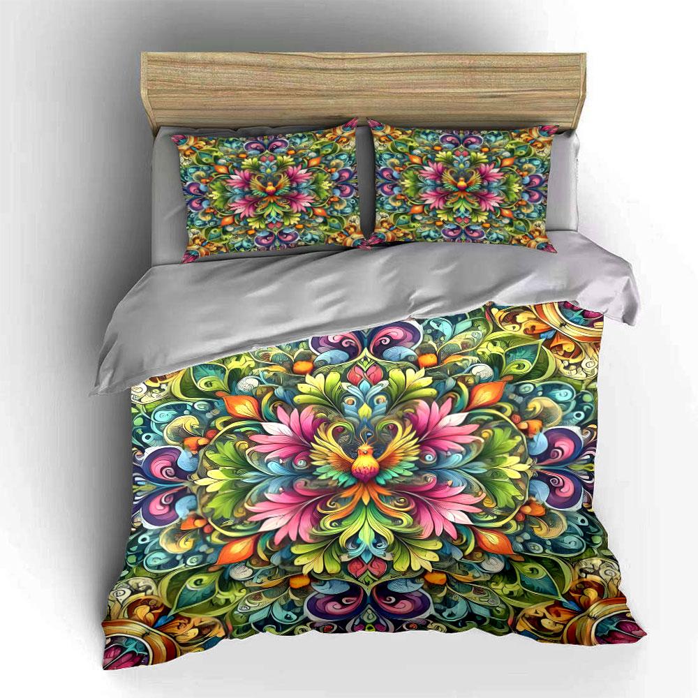 Colorful Floral Bird Decorations Set Soft Skin-Friendly Bedding Set Includes 1 Duvet Cover And 2 Pillowcase Gift