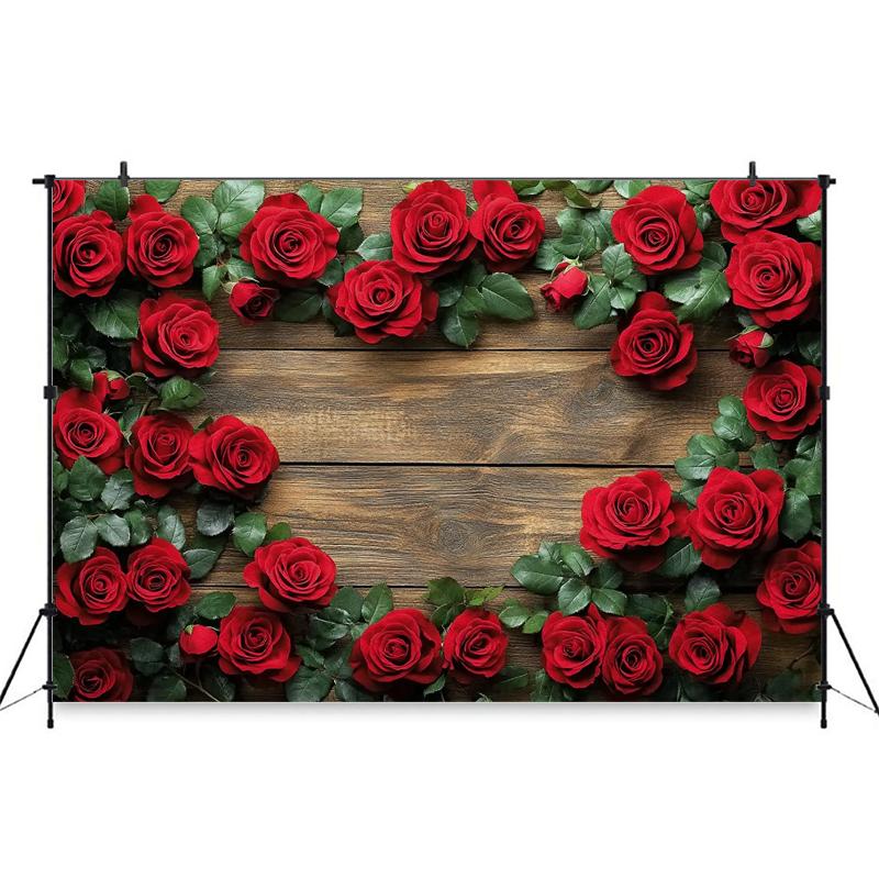 Mocsicka Red Love Rose Background Valentine's Day Party Flower Plank Wall Wedding Decorations Photography Backdrop Studio Banner