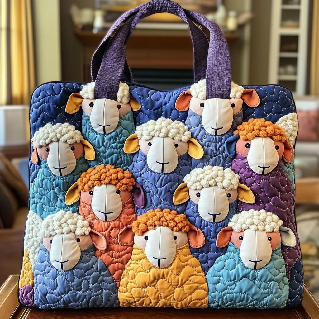 Borsa a Mano Stampata con Motivo di Agnello - Borsa a Spalla