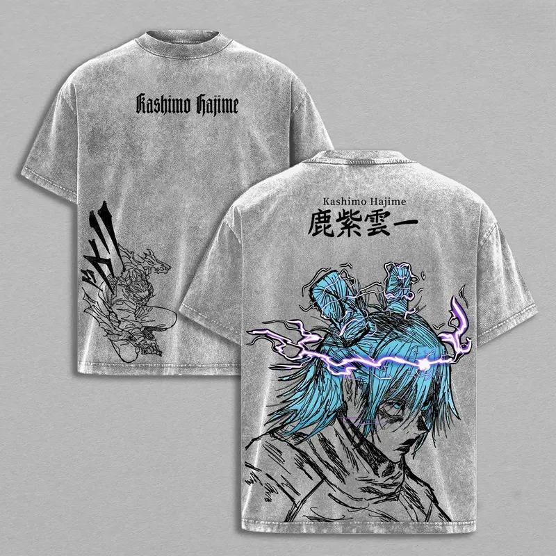 

Jujutsu Kaisen Kashimo Hajime Graphic Tshirt Men Women Clothing Short Sleeve Cotton T-shirts Washed Tee Harajuku Male T Shirt XXL сірий колір