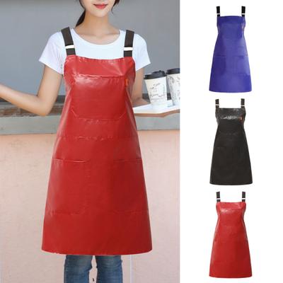 Barber Apron Pockets Design Waterproof Adjustable Strap Anti Stain Faux Leather Kitchen Chef Apron for Kitchen Salon Hairstylist