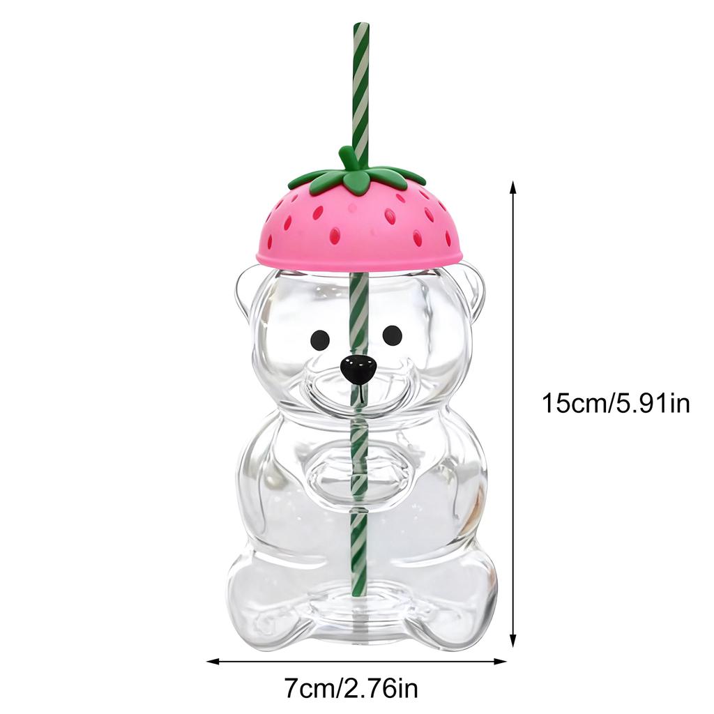 Christmas Bear Glass Jar Cute Transparent Cold Cup with Straw Reusable Water Bottle Milk Beverage Tumbler for Holiday Party