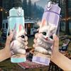 1PC Kitten Cat With Pink Floral Print 750ml Color Plastic Sports Water Bottle Leakproof Flip Straw Lid Suitable for Sports Office Home Use