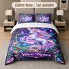 Unicorn Theme Custom Text Or Name 3Pcs Bedding Set 1 Flat Sheet & 2 Pillowcases Personalized Home Bedding