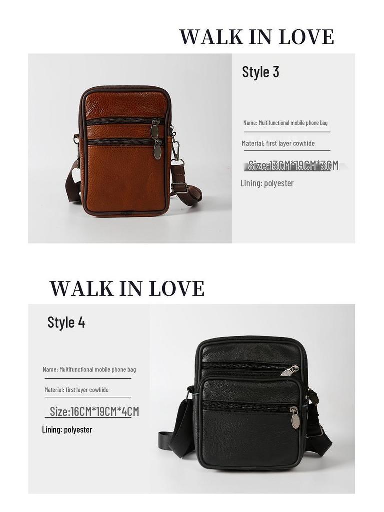 Genuine Leather Men's Vertical Crossbody Phone Waist Bag with Belt Loop (8-Inch)