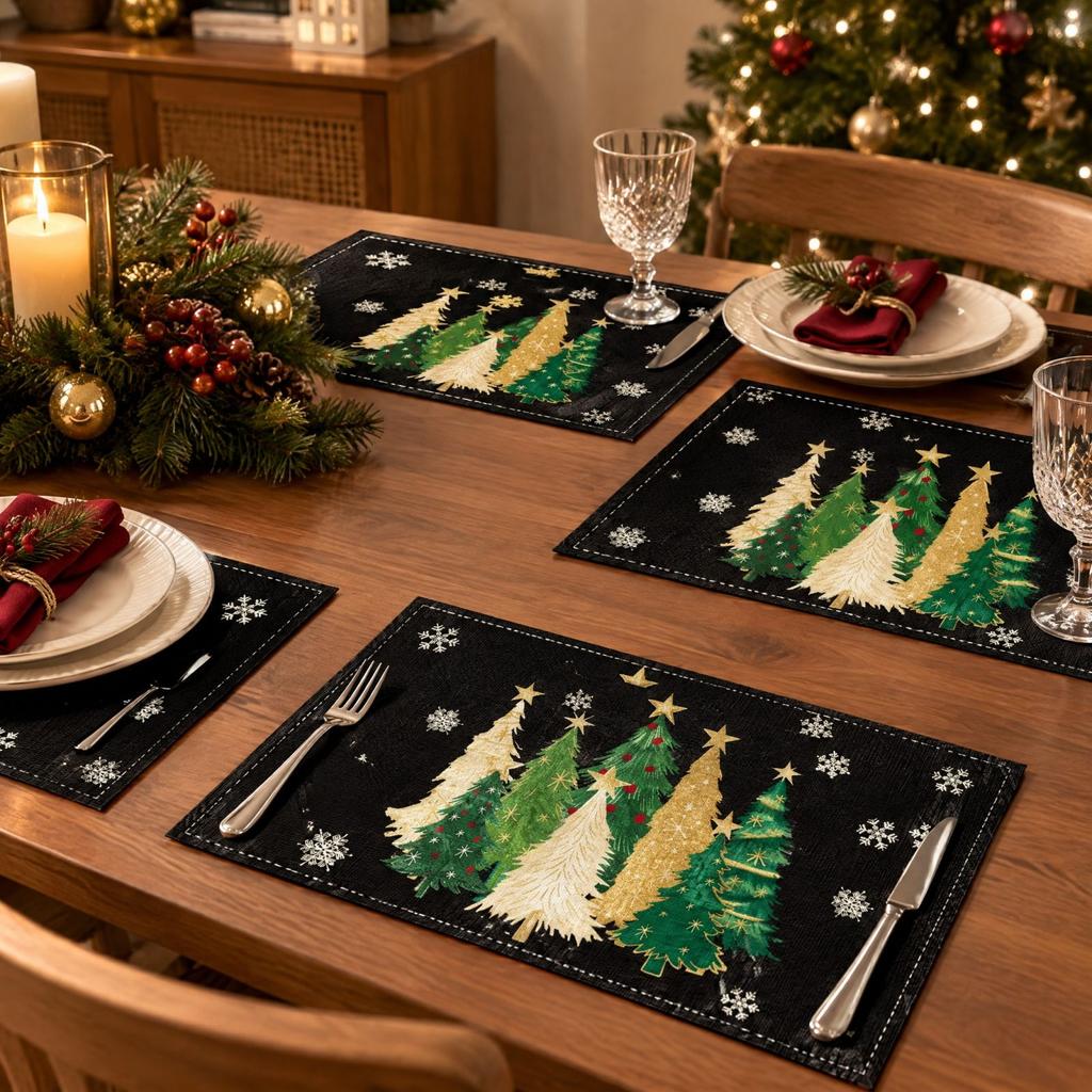 Christmas Placemat Set of 4, Christmas Tree Heat- Table Mats for Holiday Home Decor