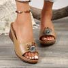 Ladies Shoes 2026 Hot Sale Open Toe Women's Slippers Summer Flowers Solid Outdoor Casual Beach Wedge Heel Large Size Slippers