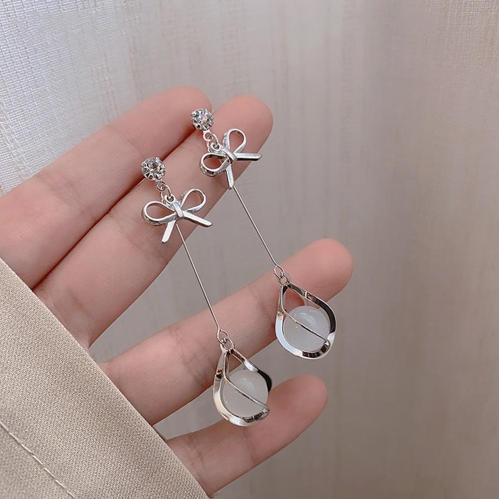 Elegant Floral Bow Earrings - High-End French Design for Women