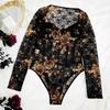 Retro Floral Lace Long Sleeve Underwire Bodysuit