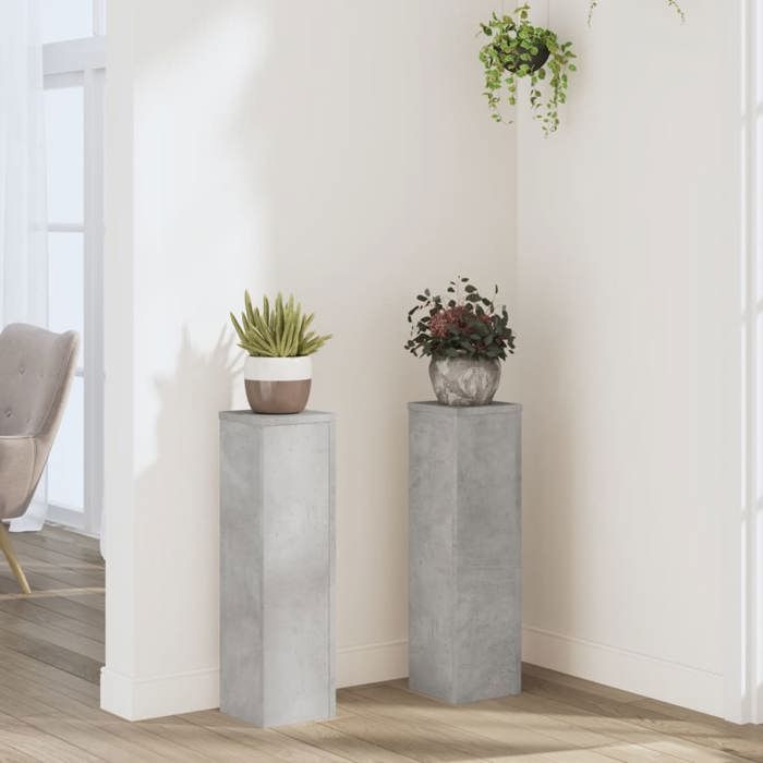 VidaXL Supports pour plantes 2 pcs gris béton bois d'ingénierie, support de fleurs, support de pot de plante, support de 852936