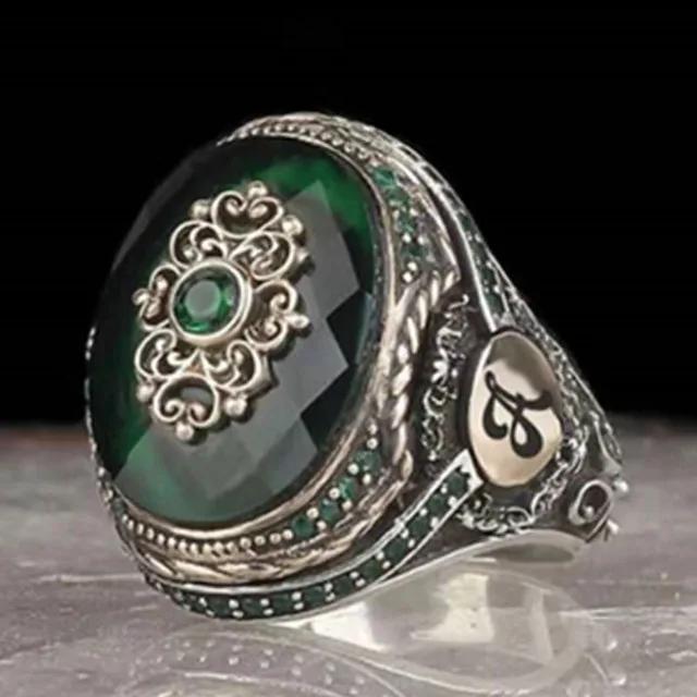 New Inlaid Emerald Men's Luxury Ring Personality Retro Domineering Personality Ring To Attend The Banquet Party Jewelry