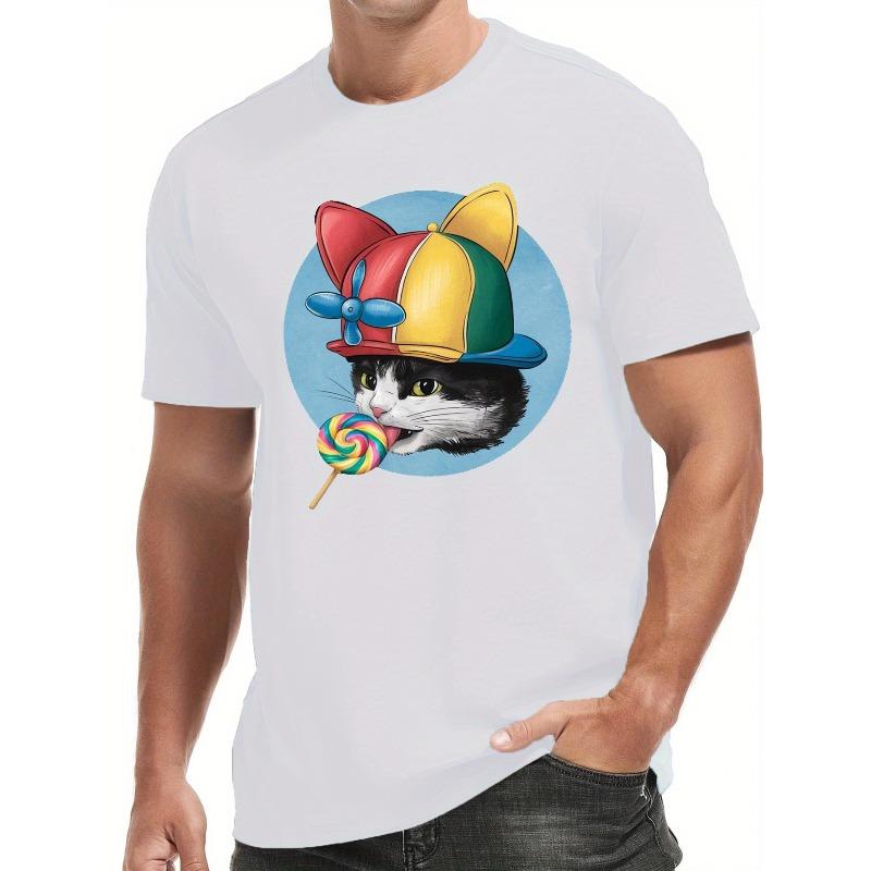 

Мужская футболка с коротким рукавом, европейский размер, с принтом головы кошки и пропеллера, для лета. S белый