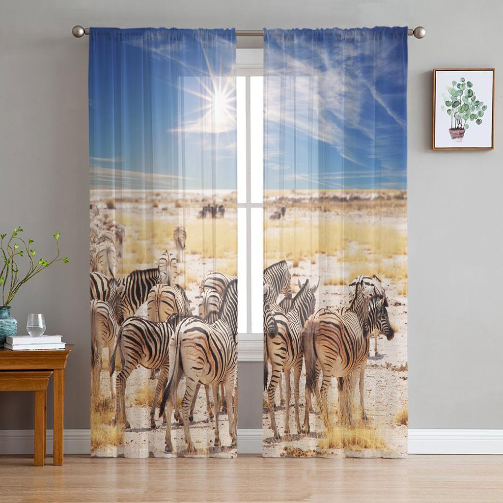 Luxury Sheer Window Curtains Zebra Skin Texture Kitchen Bedroom Living Room Tulle Curtains Study French Window Chiffon Curtains