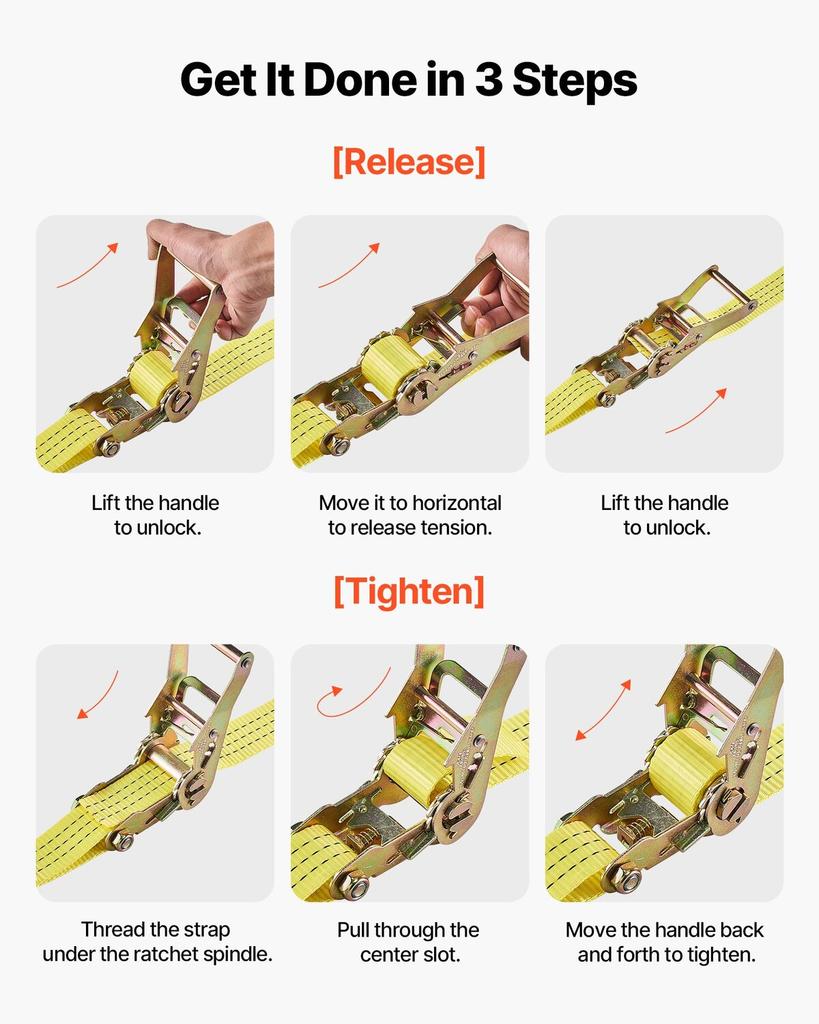Ratchet Straps, 38.1 mm x 3 m, Heavy Duty Tie Down Straps with Double J Hook, 3000 kg Break Strength, Carry Bag, Tie Down Ratcheting for Moving,