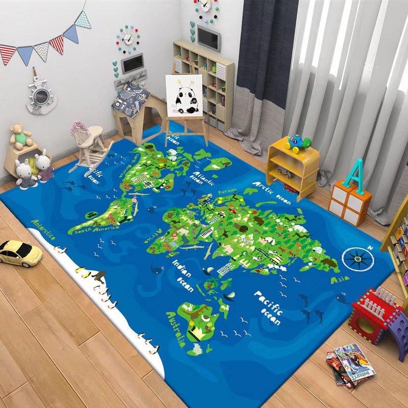 Children's Navigation Map Pattern Carpet Baby Game Crawling Rugs for Living Room Children's Room Decorative Anti Slip Floor Mats