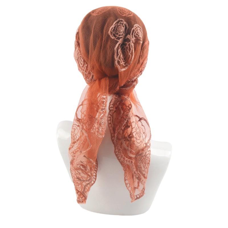 Elegant Rose Embroidered Square Scarf Women Lightweight Headwrap Breathable Neck Wrap