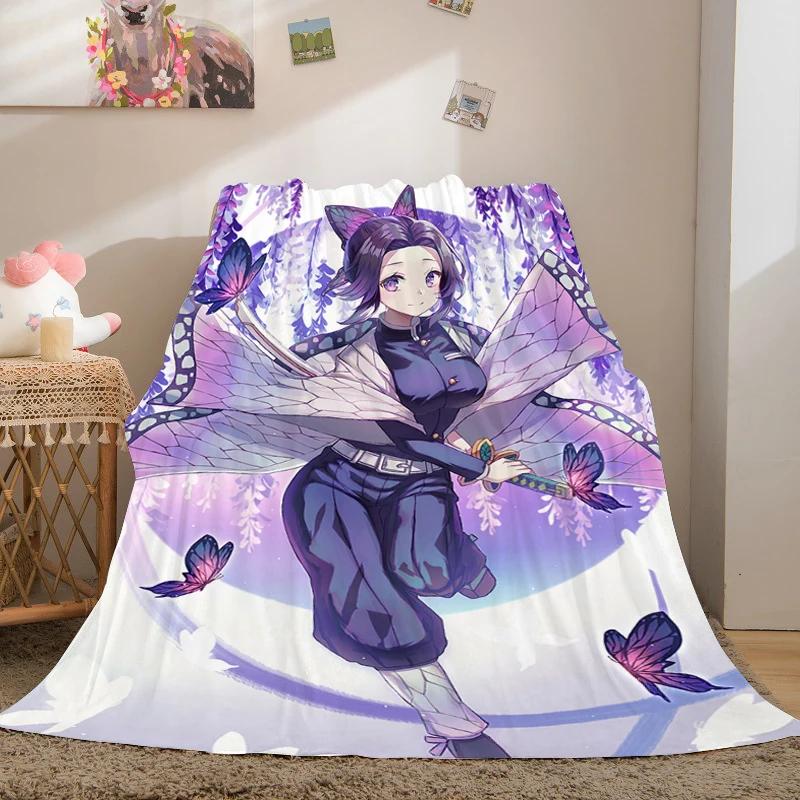 Anime Fleece Blanket Sofa Winter Warm A-Demon Slayer Bed Camping Custom Nap Fluffy Soft Blankets King Size Microfiber Bedding