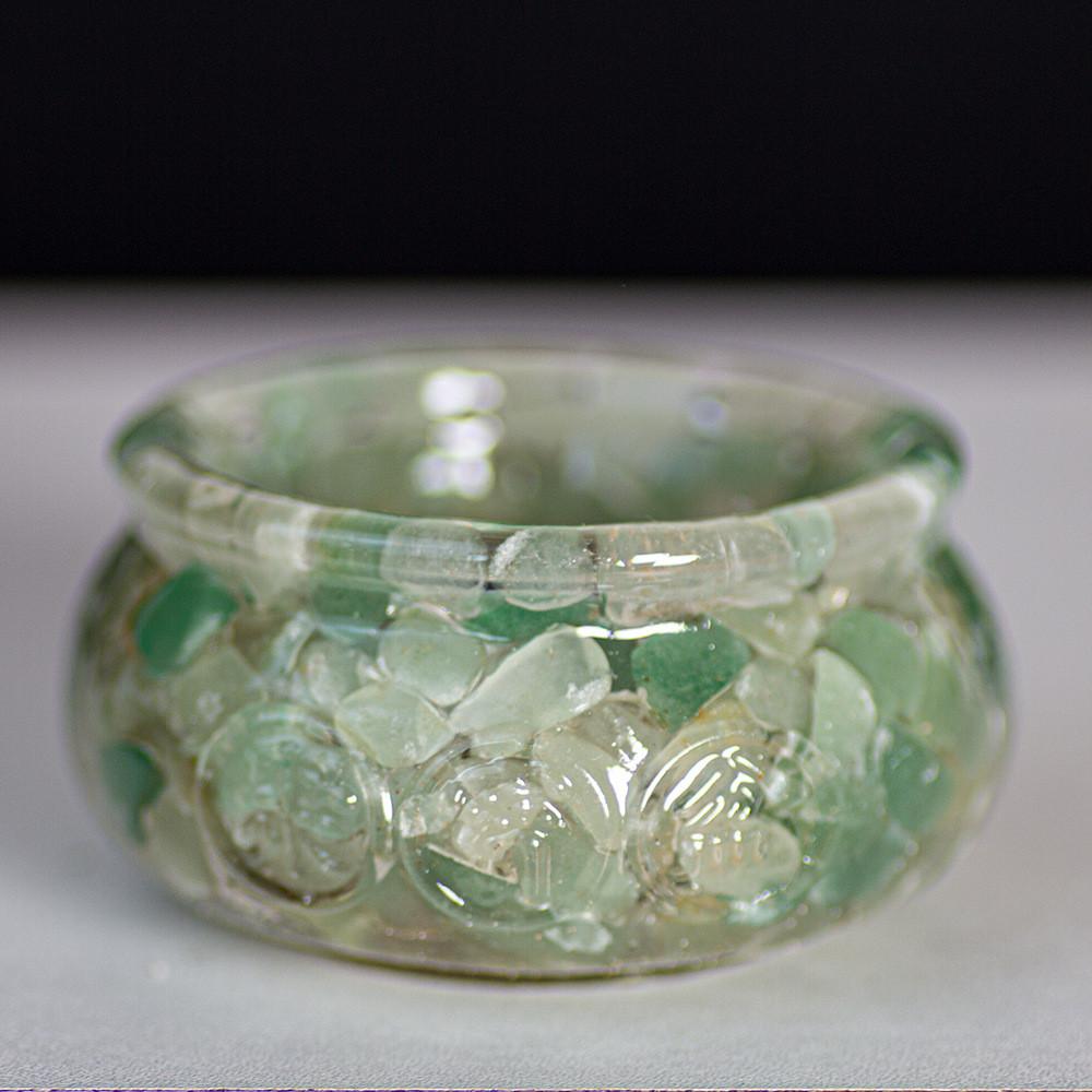 Resin Filled Natural Crystal Wealth Bowl With Handcrafted Decor For Home Gift Giving