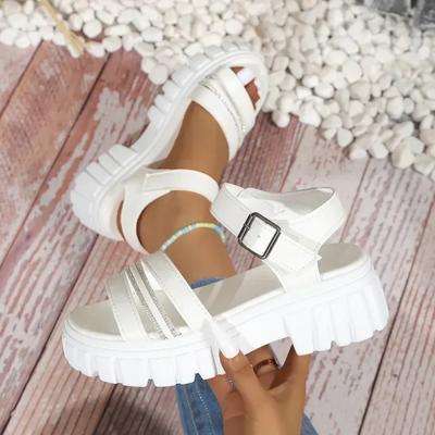 Mode Damenschuhe 2024 Neue hochwertige Knöchelriemen Damensandalen Sommer offene Zehenschnalle einfarbig lässig Plus Size Sandalen