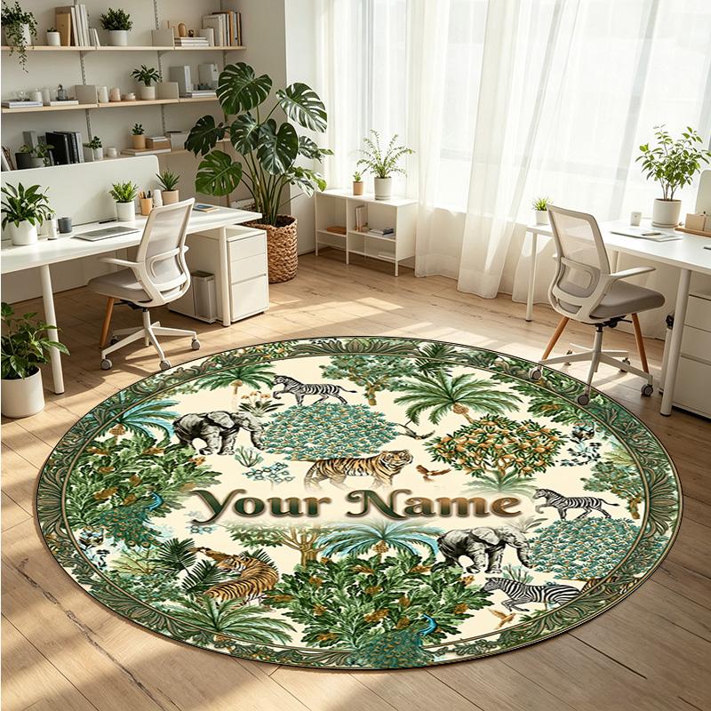 Wild Animals (112) Theme Round Crystal Velvet Rug Custom Name Text Personalized Floor Mat Home Decor Non Slip Crystal Carpet