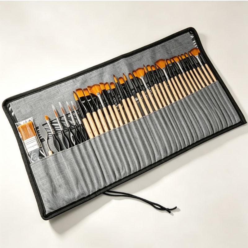 Foreign Trade Nylon Painting Brush Set - 10 Pieces, Red & Blue Handles, Flat Gouache & Oil Brushes