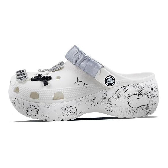 Crocs Classic Platform Clog EVA Graffiti Cute Classic Cloud Dok Retro Girly Cute Gradient Hand-Painted Hole Shoes Women White