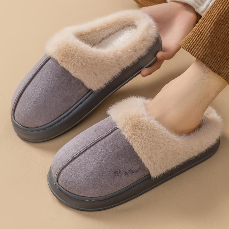New Winter Warm Couple Style Concise Fluffy Slippers Women Men Non-slip Soft Cosy Slides Indoor Mule Ladies' Home Cotton Shoes