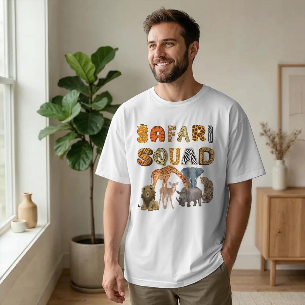 Men's T-Shirts Safari Squad Jungle Animal Adventure Leisure 100% Cotton Tees Short Sleeve Zoolo