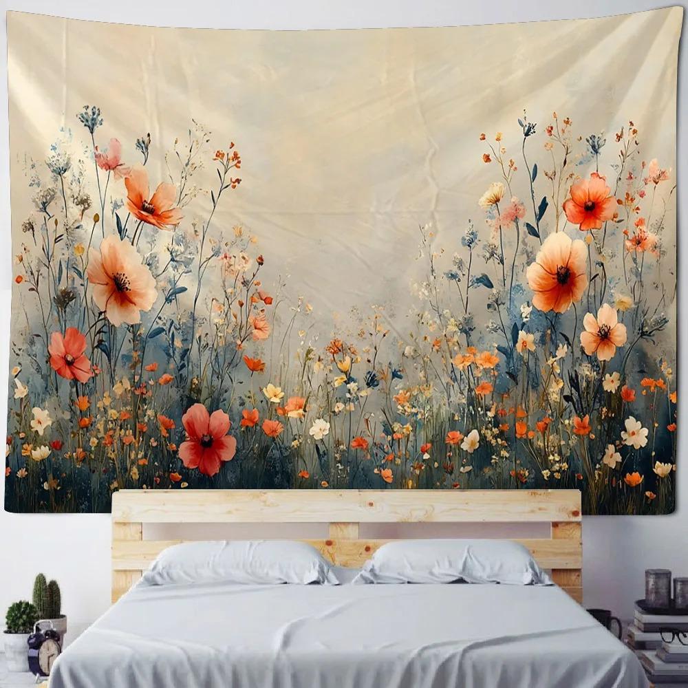 Bohemian Bed Sheet Dormitory Living Room Bedroom Decoration Floral Oil Painting Tapestry Nordic Style Hippie Carpet Wall Hanging