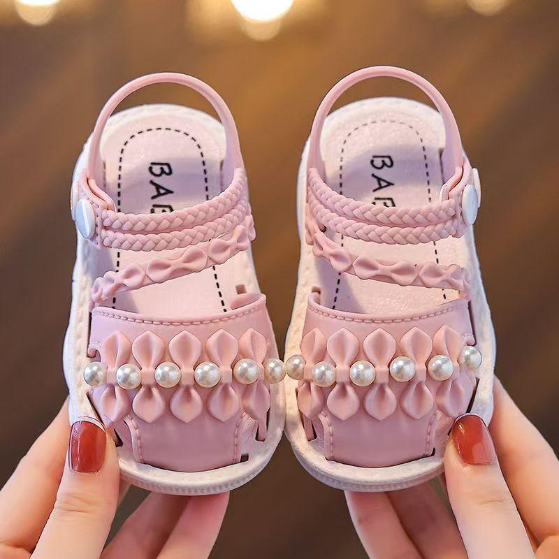 Girls' Sandals, Floral Open Toed Sandals, Fashionable, Simple and Versatile Style, Lightweight, Breathable, Thick Bottom, Teenagers' Slippers