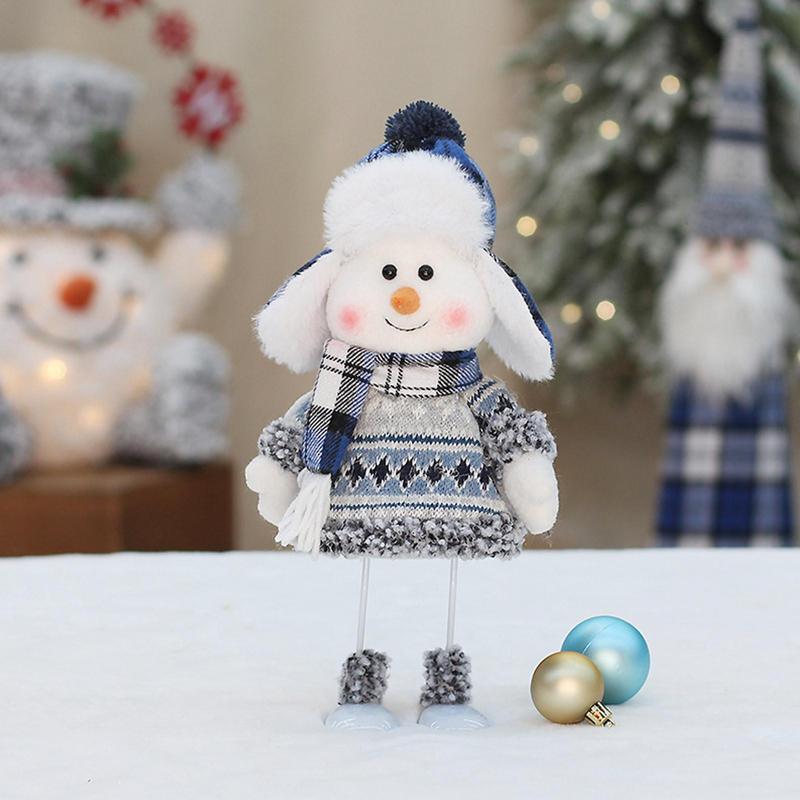 Christmas Blue Series Snowman Cloth Retractable Dolls Decoration for Tree Ornaments Santa Figurine Xmas Gifts Craft Home Decor