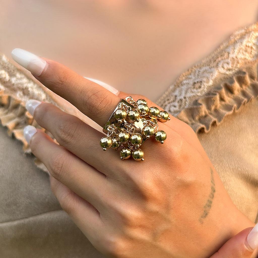 KunJoe Anneau Ouvert en Perles de Pierre Naturelle Colorées Bohémiennes pour Femmes Bague Large Épaisse à Imitation de Perle Accessoires Y2K