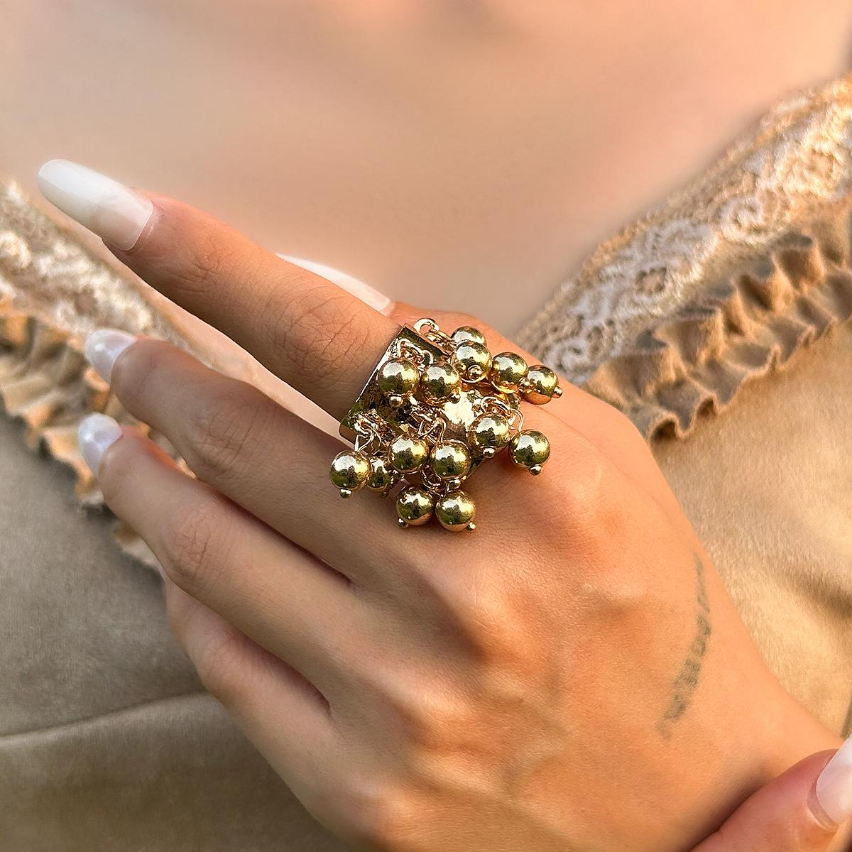 KunJoe Богемный Цветной Кольцо Открытое с Бусинами из Натуральных Камней Женское Винтажное Крупное Кольцо на Палец с Имитацией Жемчуга Y2K Аксессуары