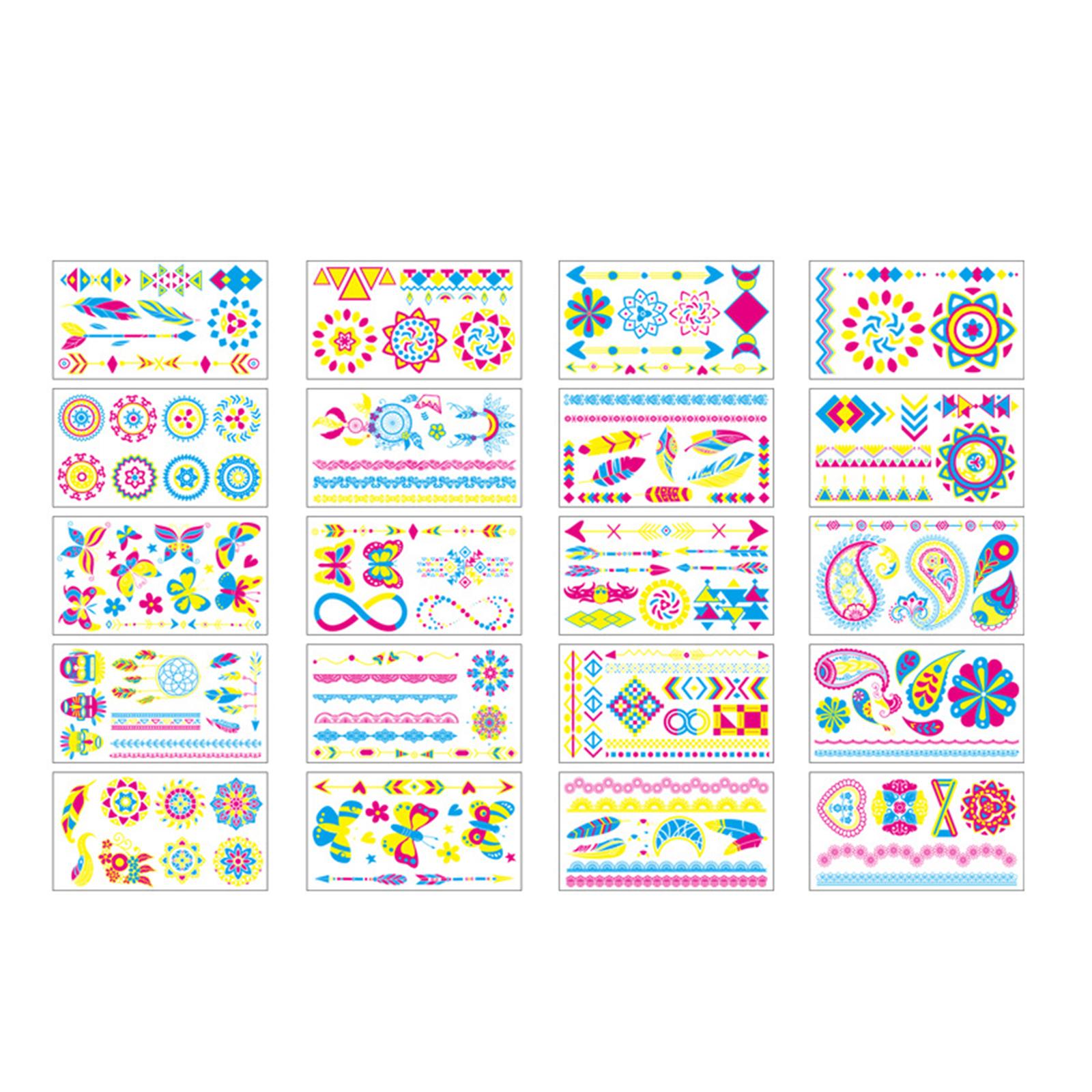 

Временные татуировки 20 листов фестивальных тату-наклеек для фестивалей, рейвов и празднований дней рождения, Хэллоуина