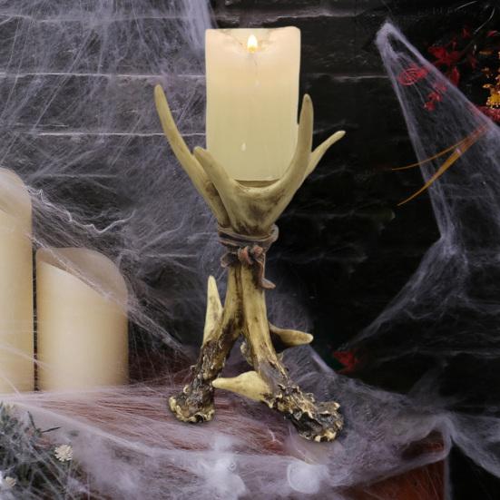 Deer Antler Candlestick Ornament Resin Crafted Artistic Design Figure Artisanal Candlestick Decor