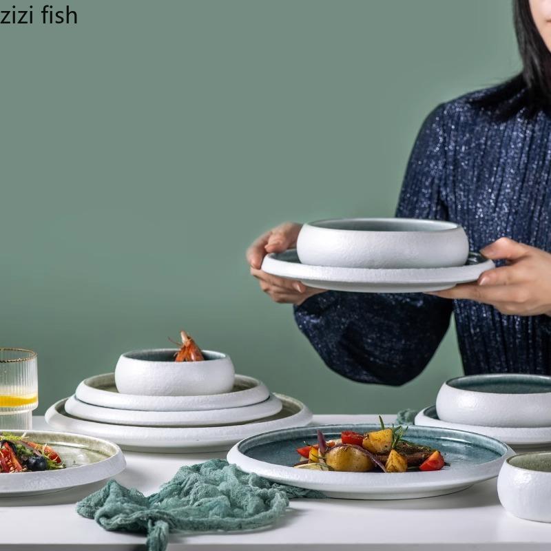 Creative Circular Ceramic Flat Plate Restaurant Service Plate Steak Plate Dessert Plates Sushi Plates Specialty Tableware